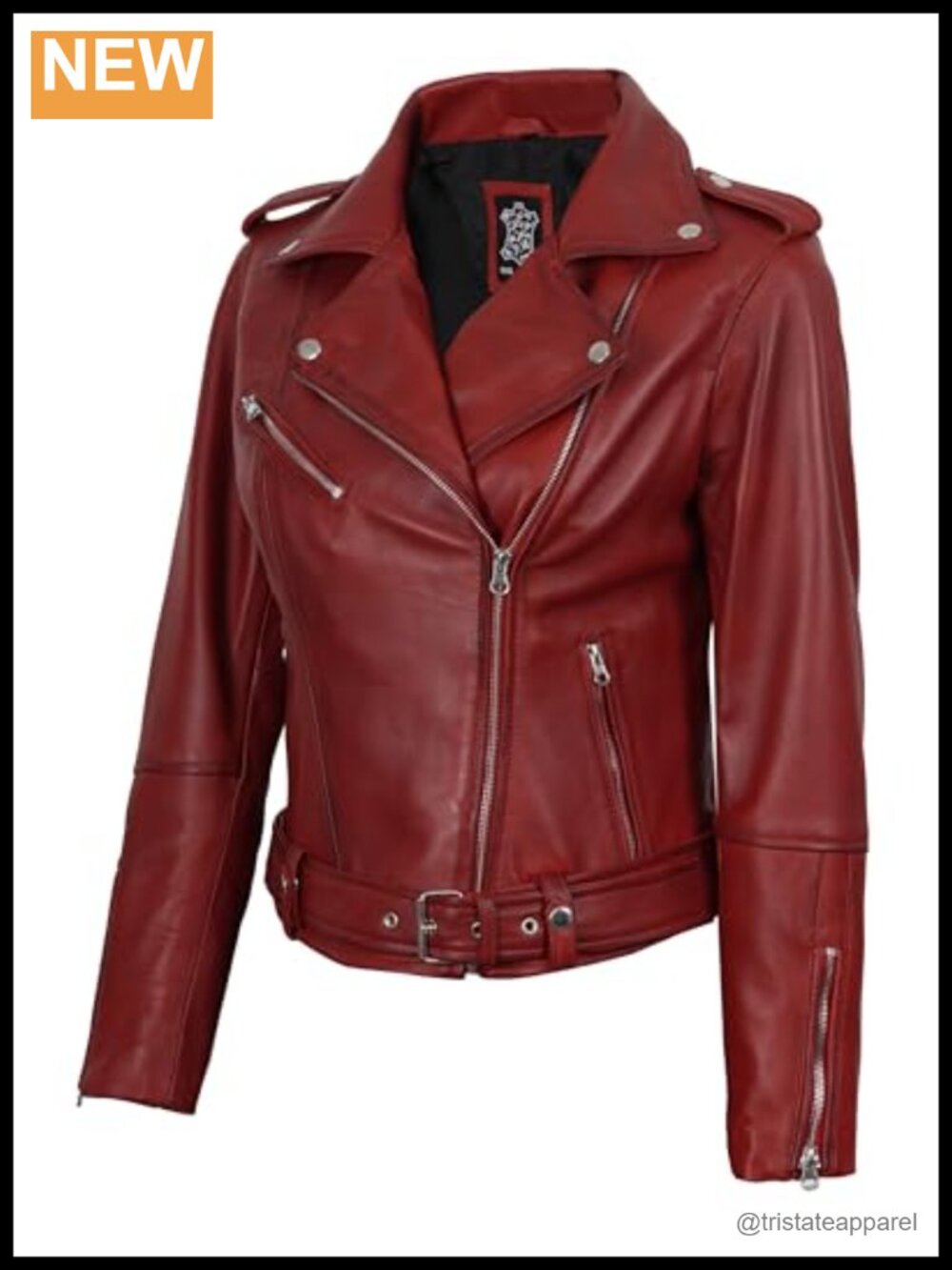Real Lambskin Leather Asymmetrical Moto Jacket for Women